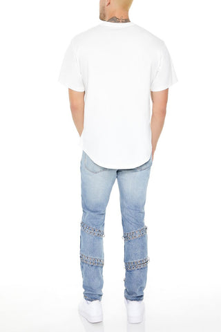 Grommet Cutout Slim-Fit Jeans