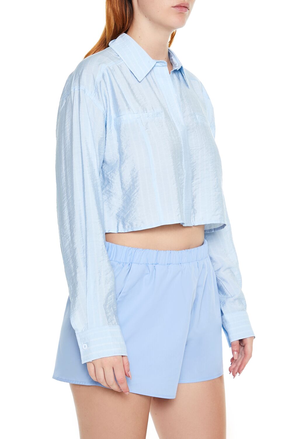  Forever 21 Cropped Pinstripe Shirt - blue multi - Bonton