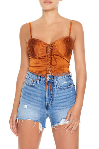 Satin Lace-Up Bustier Cami