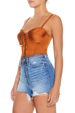 Satin Lace-Up Bustier Cami