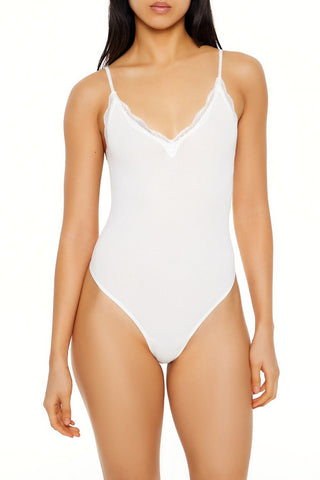 Seamless Lace-Trim Thong Bodysuit