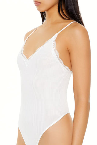 Seamless Lace-Trim Thong Bodysuit