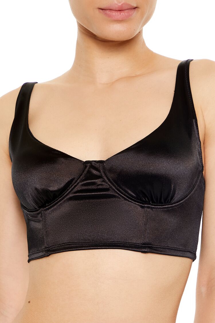  Forever 21 Satin Hook-and-Eye Bra - black - Bonton
