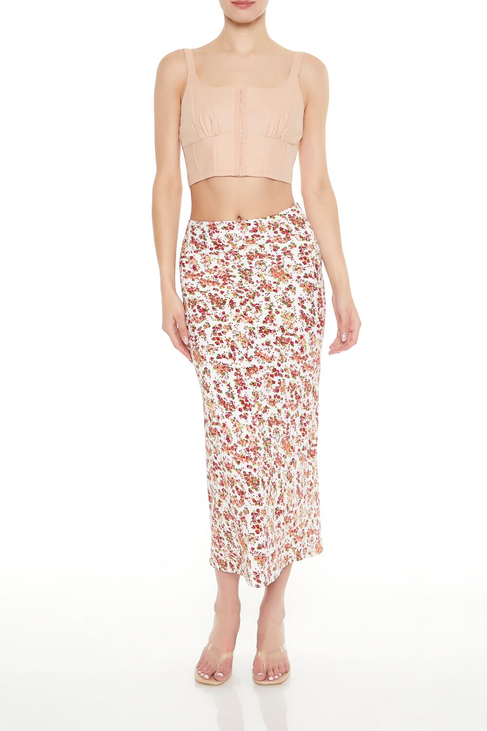  Forever 21 Hook-&-Eye Corset Crop Top - almond - Bonton