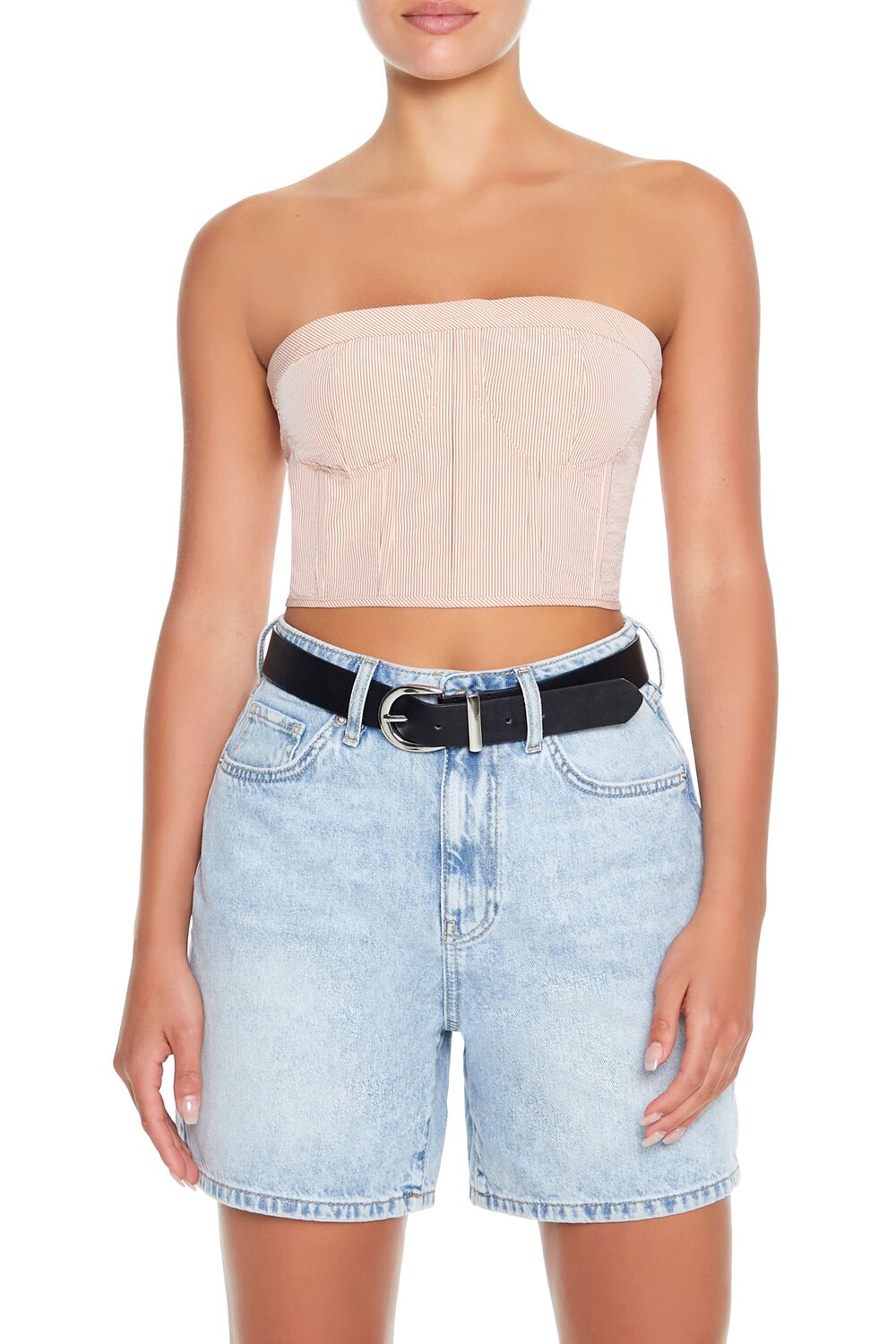  Forever 21 Striped Tube Crop Top - almond multi - Bonton
