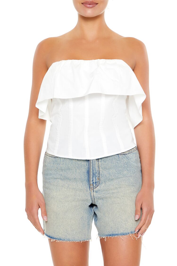  Forever 21 Poplin Flounce Tube Top - white - Bonton