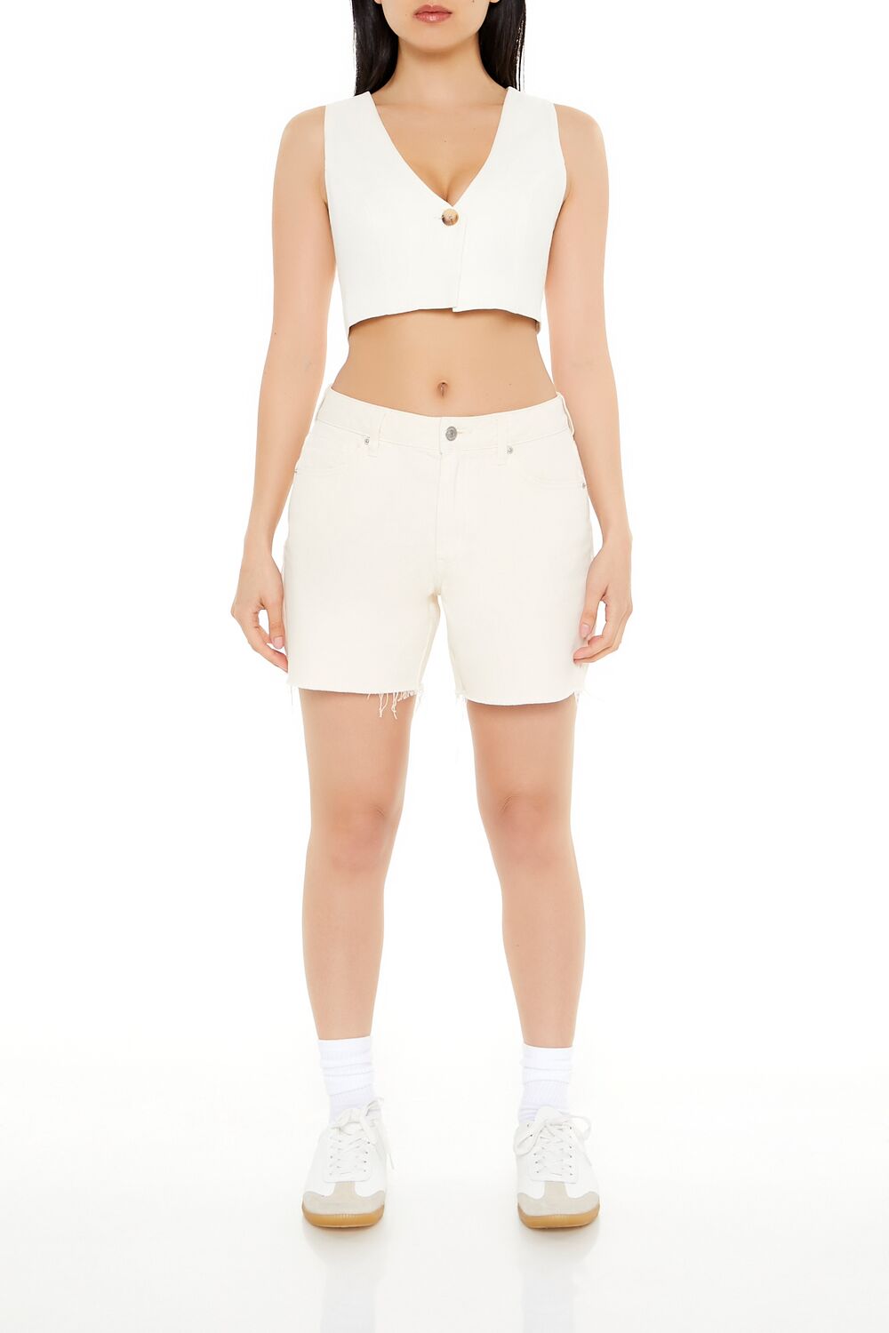  Forever 21 Sleeveless Linen-Blend Crop Top - cream - Bonton