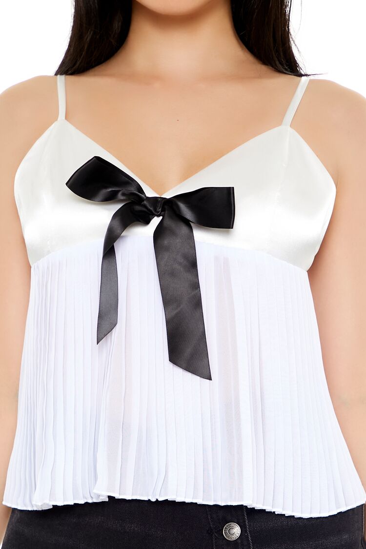 Forever 21 Satin Bow Flounce Cami - white black - Bonton
