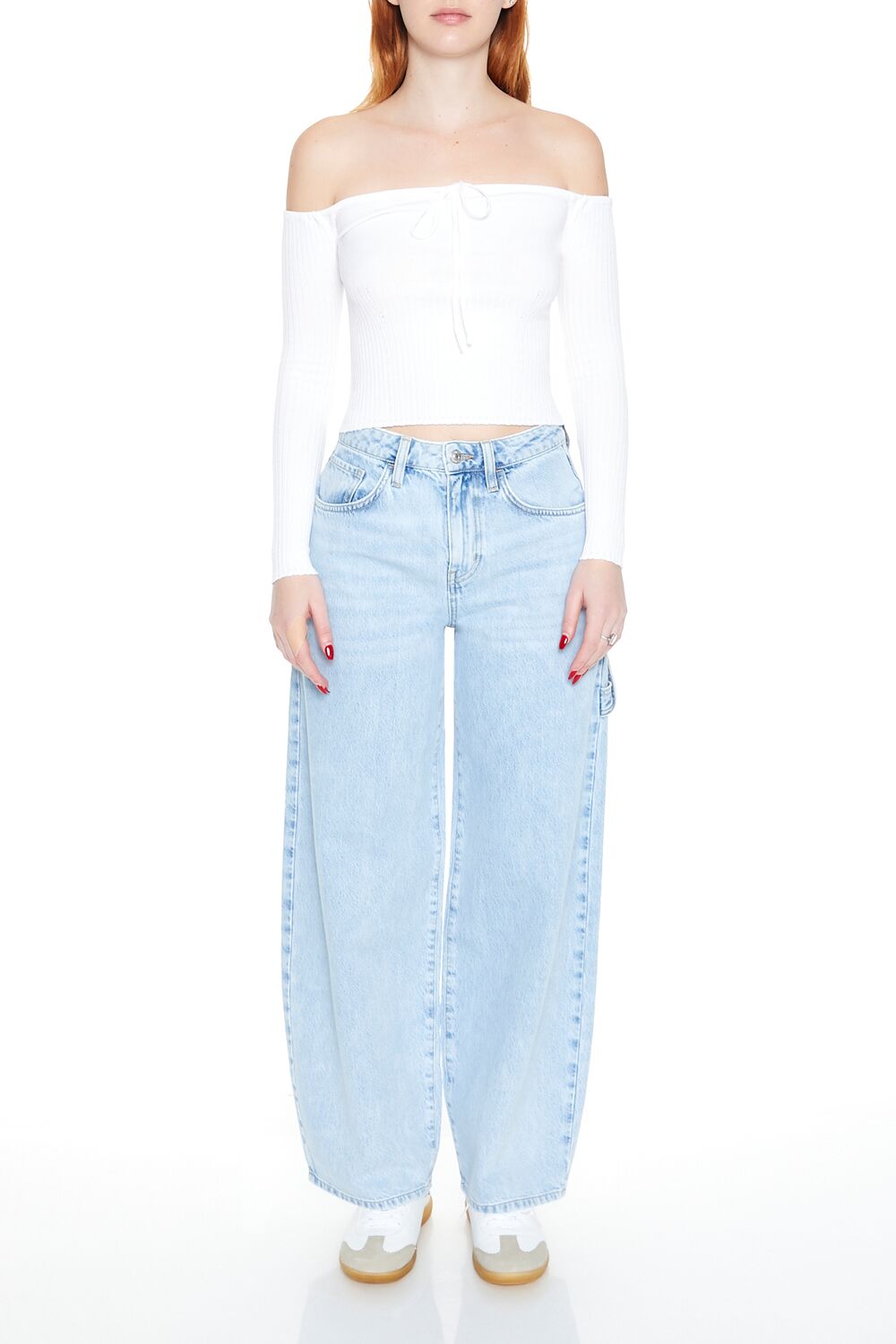  Forever 21 Off-the-Shoulder Sweater-Knit Top - white - Bonton