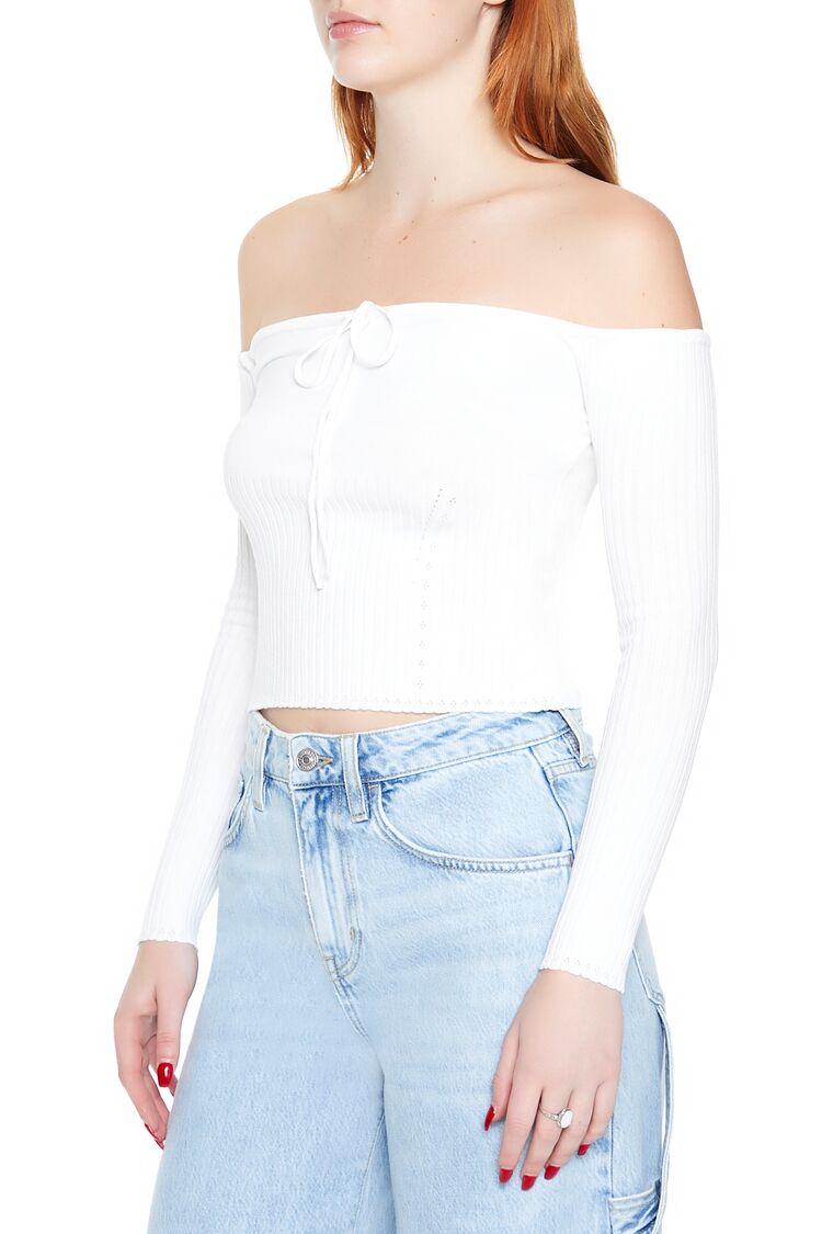  Forever 21 Off-the-Shoulder Sweater-Knit Top - white - Bonton