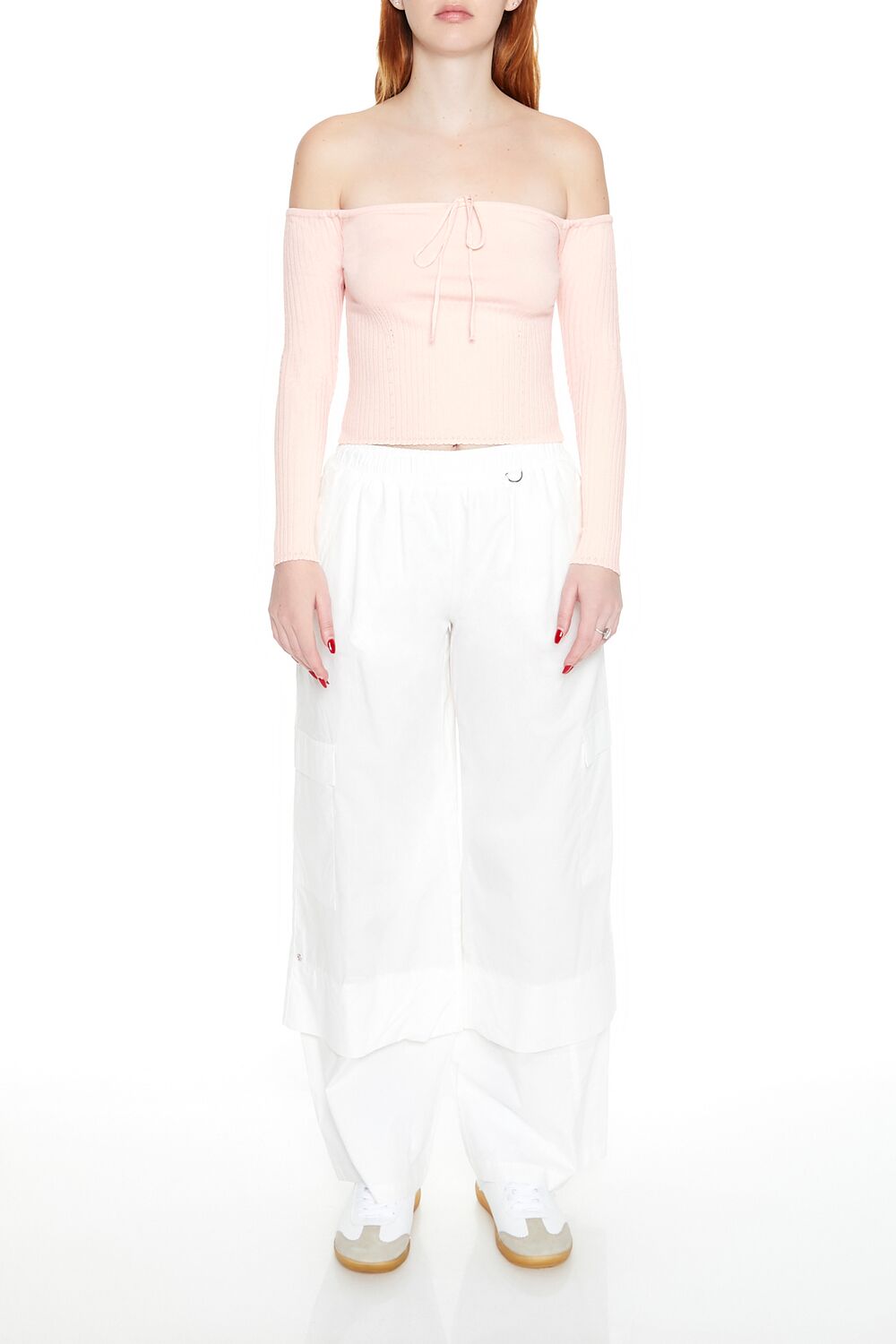  Forever 21 Off-the-Shoulder Sweater-Knit Top - white - Bonton