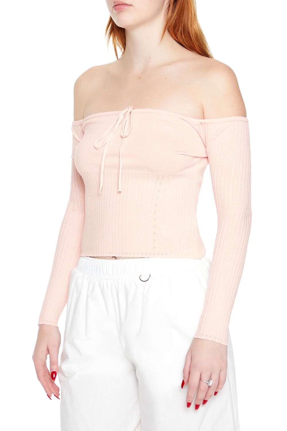  Forever 21 Off-the-Shoulder Sweater-Knit Top - white - Bonton