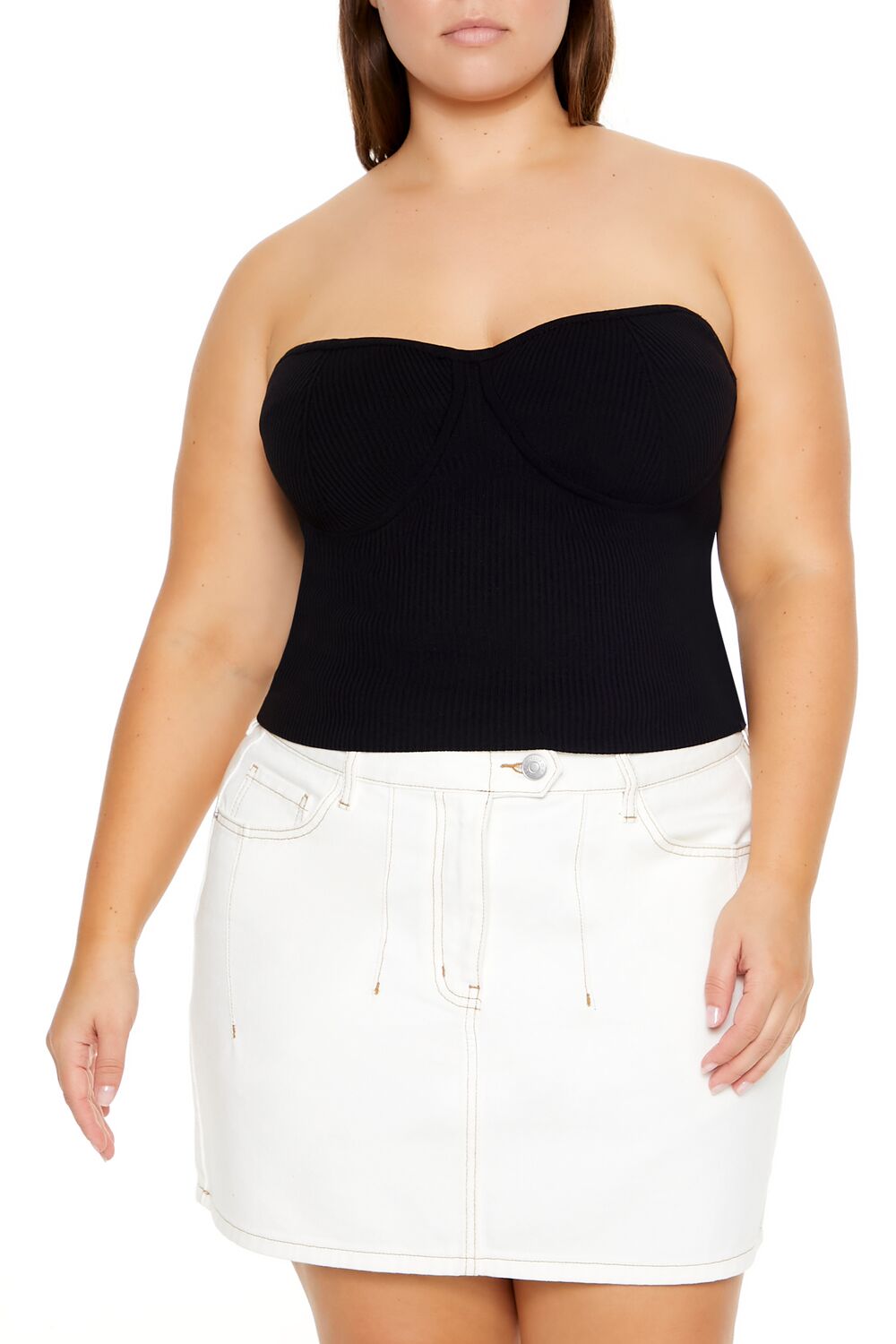  Forever 21 Plus Size Sweater-Knit Tube Top - black - Bonton