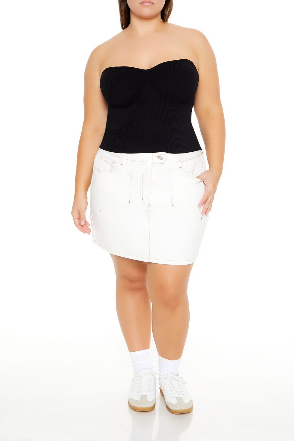  Forever 21 Plus Size Sweater-Knit Tube Top - black - Bonton