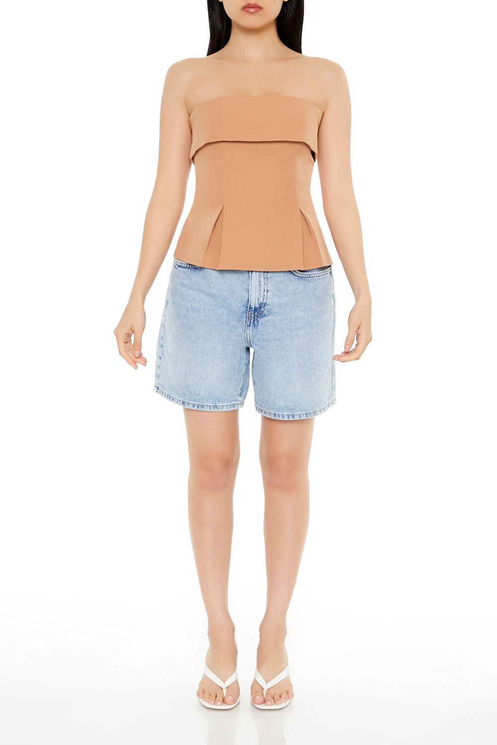  Forever 21 Foldover Strapless Top - camel - Bonton