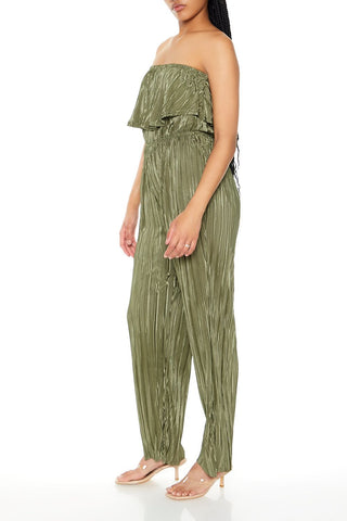 Strapless Plisse Flounce Jumpsuit