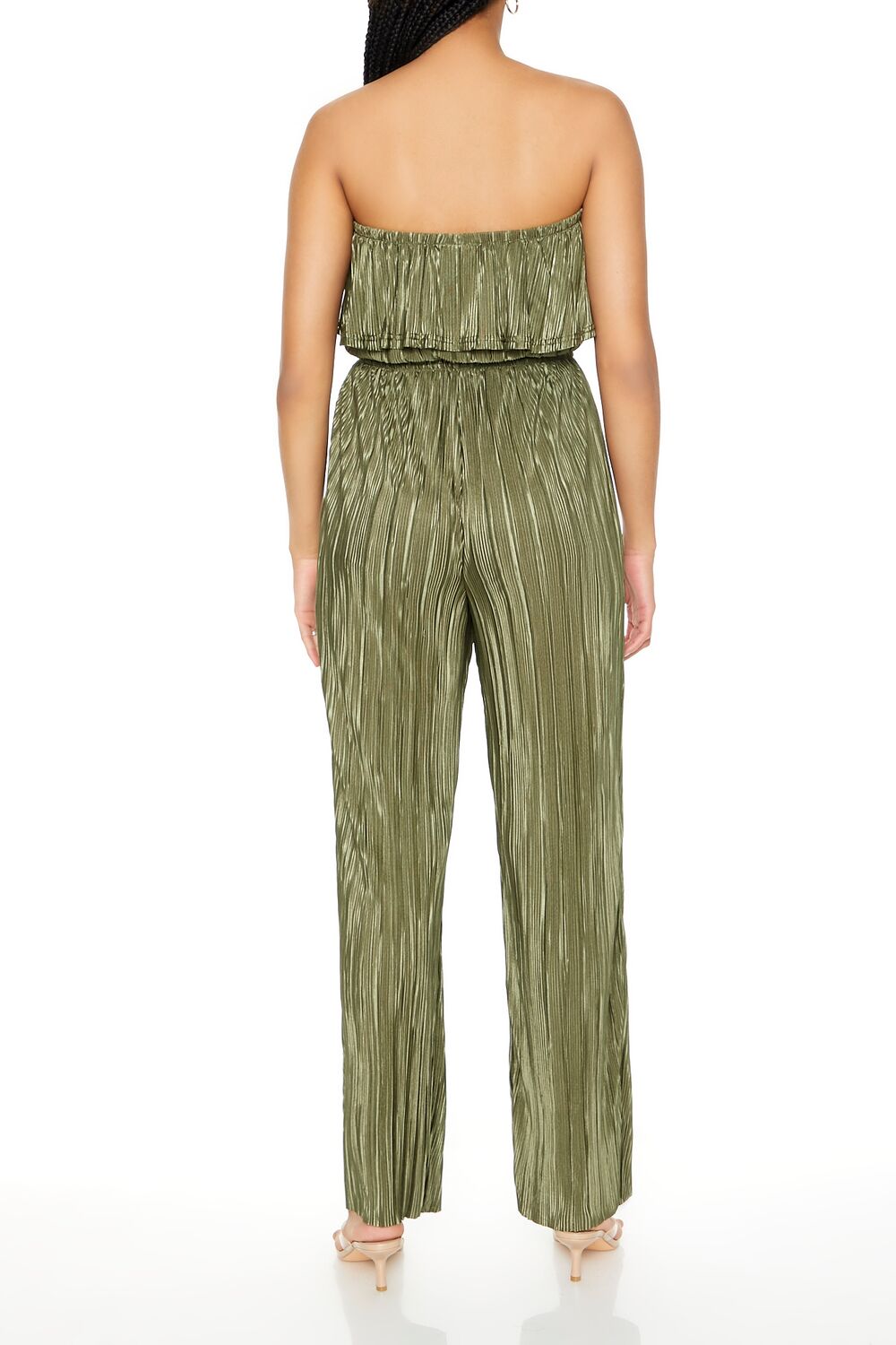 Forever 21 Strapless Plisse Flounce Jumpsuit - olive - Bonton