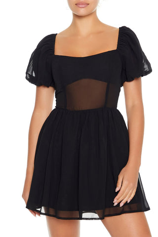 Puff-Sleeve Babydoll Mini Dress