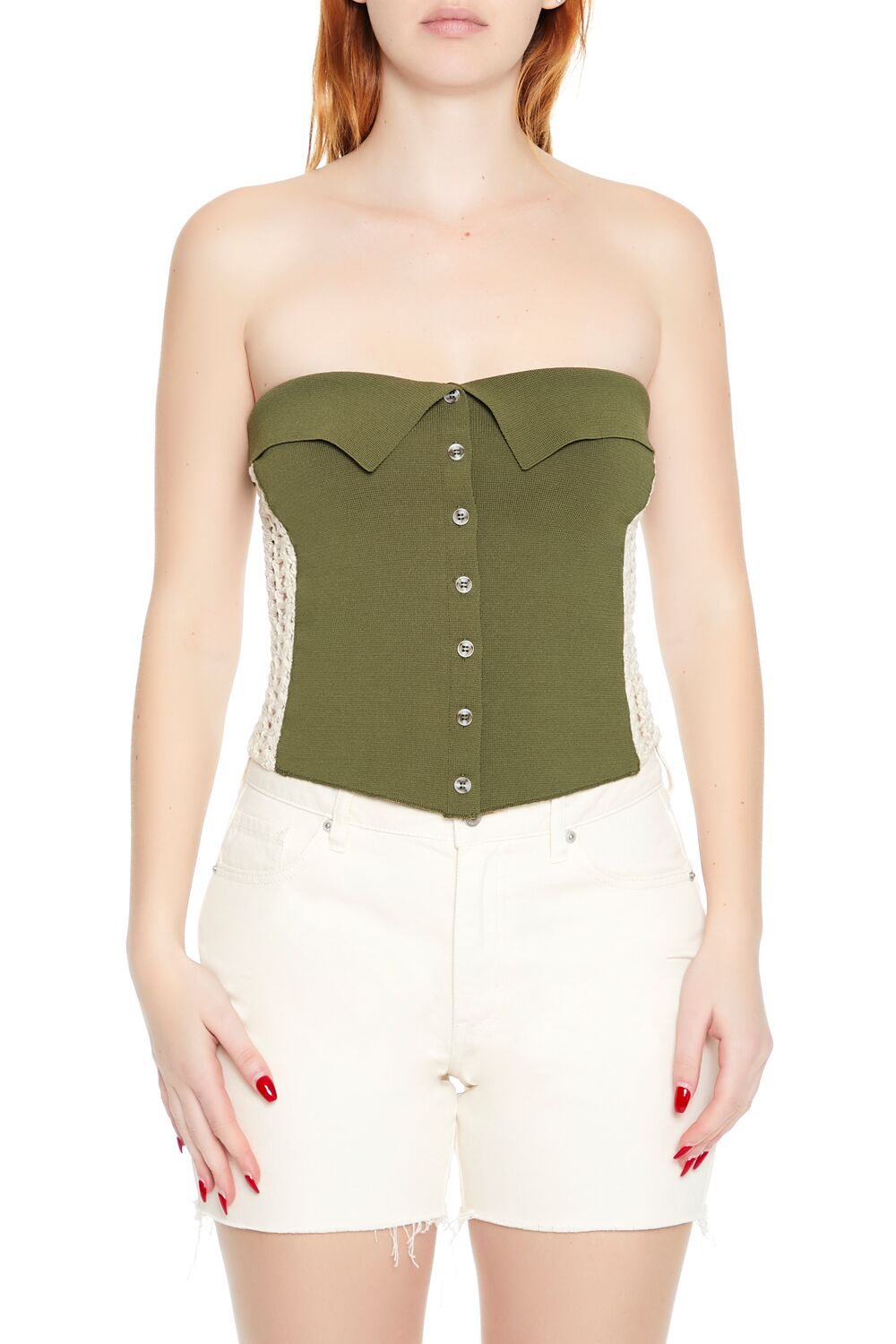  Forever 21 Crochet-Trim Tube Top - cypress  cream - Bonton