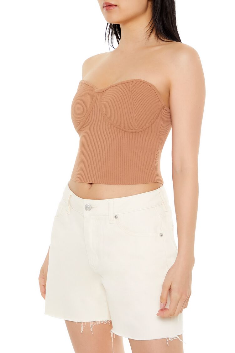  Forever 21 Sweater-Knit Bustier Tube Top - camel - Bonton