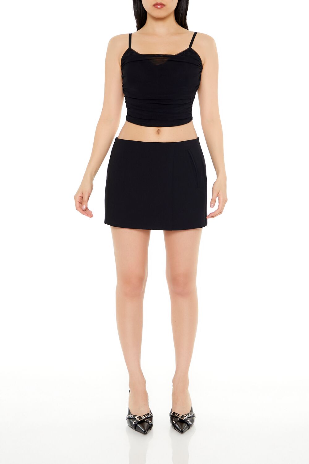  Forever 21 Mesh Bustier Cropped Cami - black - Bonton