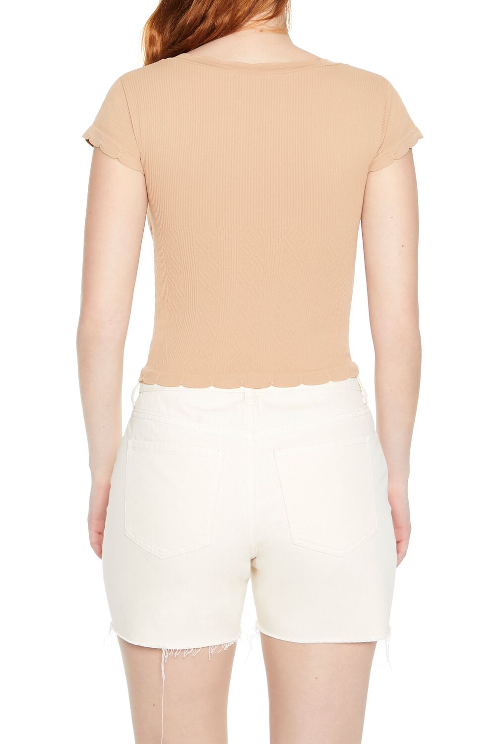  Forever 21 Seamless Ribbon-Trim Cropped Tee - almond - Bonton