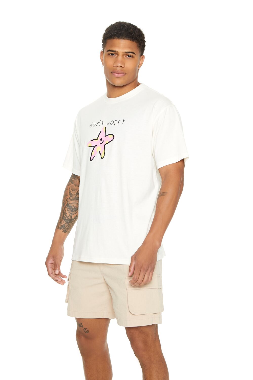  Forever 21 Dont Worry Graphic Tee - cream multi - Bonton
