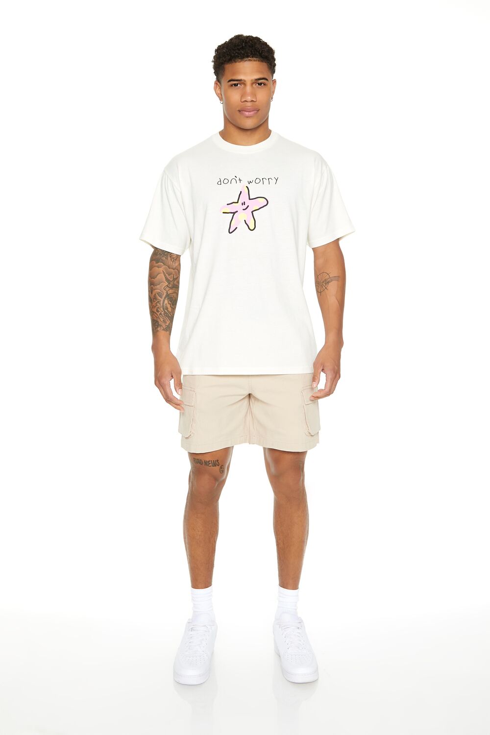  Forever 21 Dont Worry Graphic Tee - cream multi - Bonton