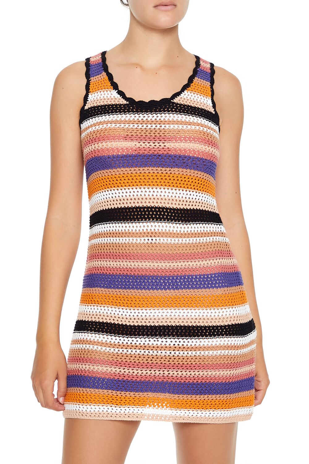  Forever 21 Striped Crochet Mini Tank Dress - pink-multi - Bonton
