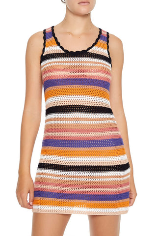 Striped Crochet Mini Tank Dress