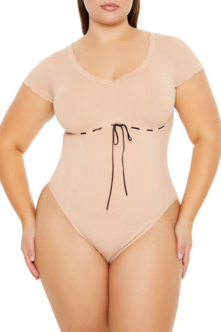Plus Size Seamless Ribbon-Trim Bodysuit