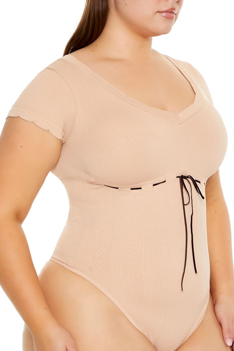  Forever 21 Plus Size Seamless Ribbon-Trim Bodysuit - almond - Bonton