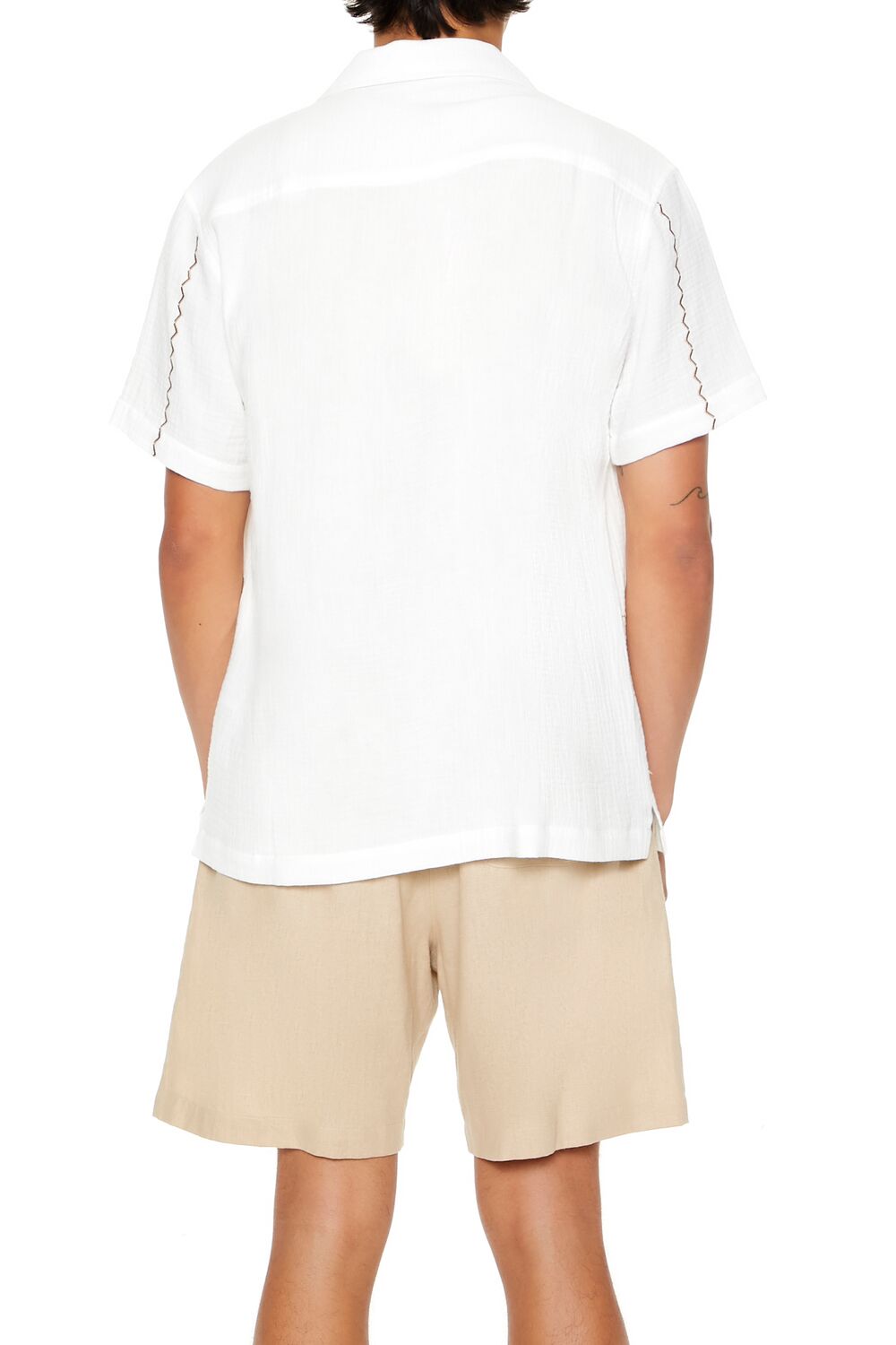  Forever 21 Textured Embroidered Rose Shirt - white coffee - Bonton