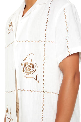 Textured Embroidered Rose Shirt