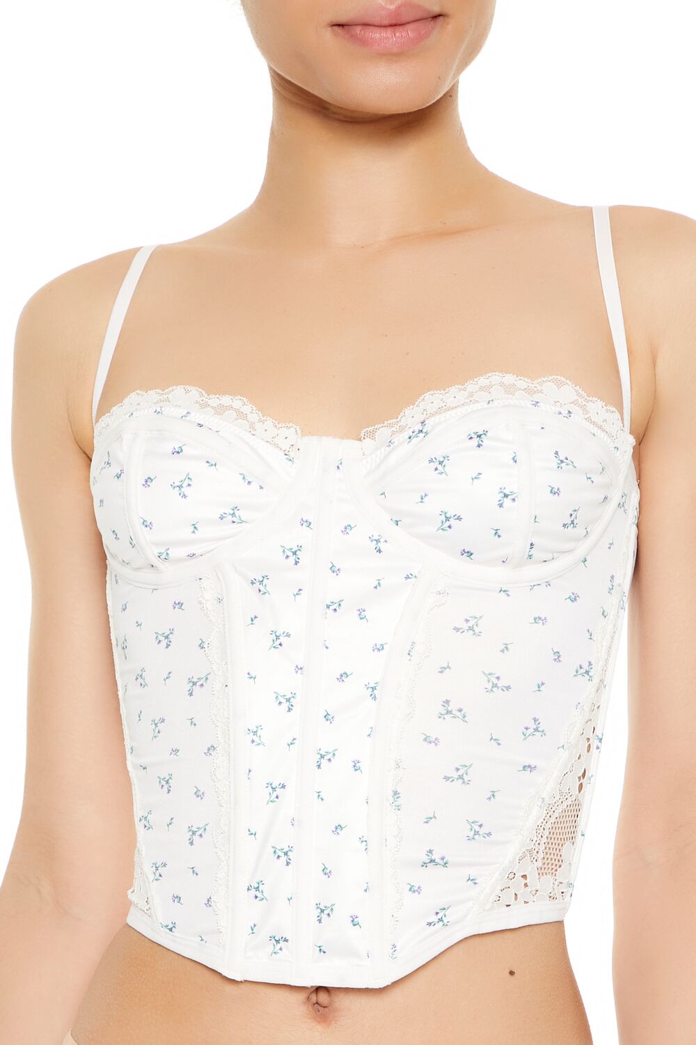  Forever 21 Floral Print Lingerie Corset Cami - vanilla-multi - Bonton