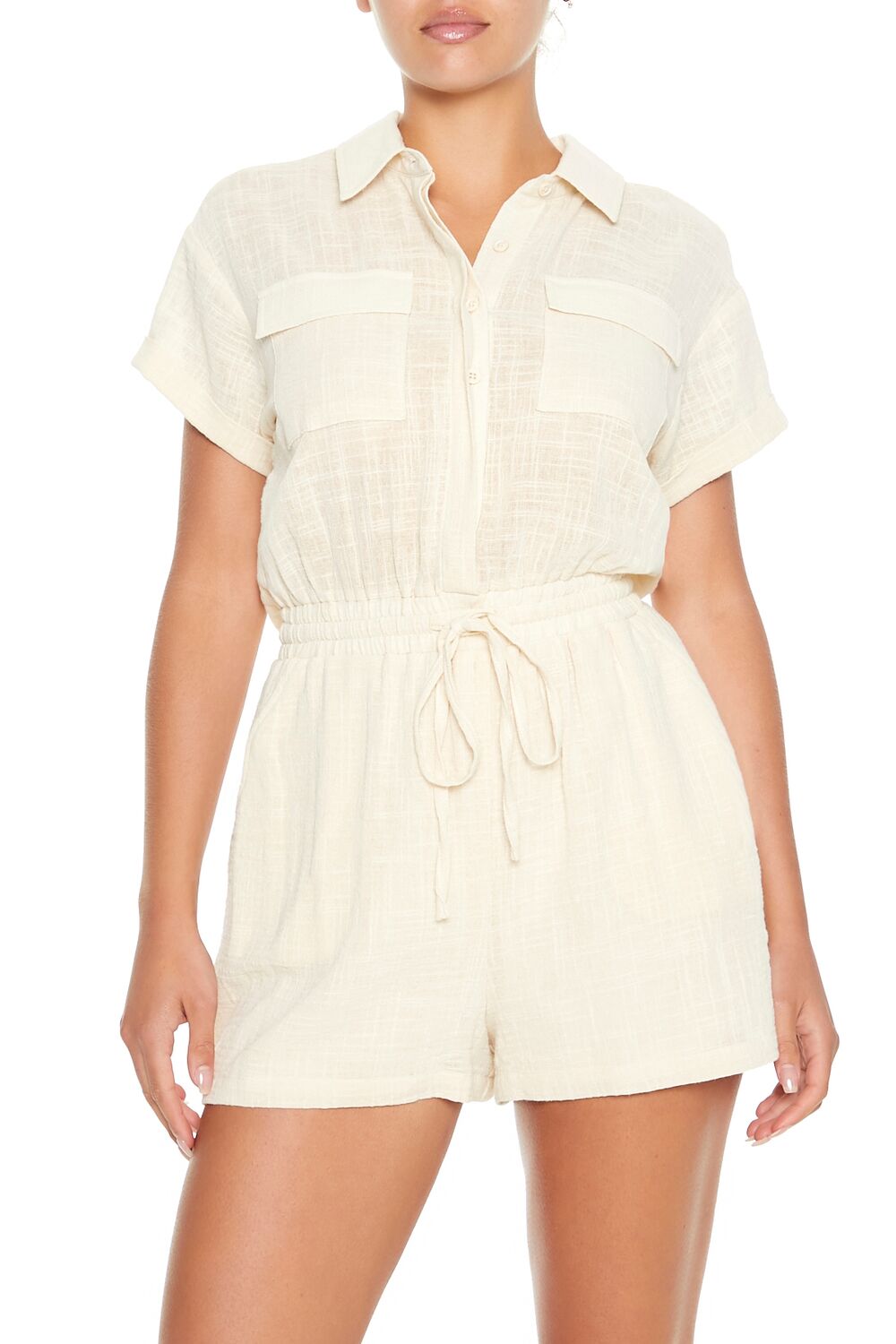  Forever 21 Gauze Tie-Waist Romper - cream - Bonton