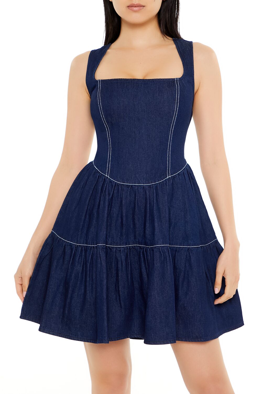  Forever 21 Chambray Fit & Flare Mini Dress - dark-denim - Bonton