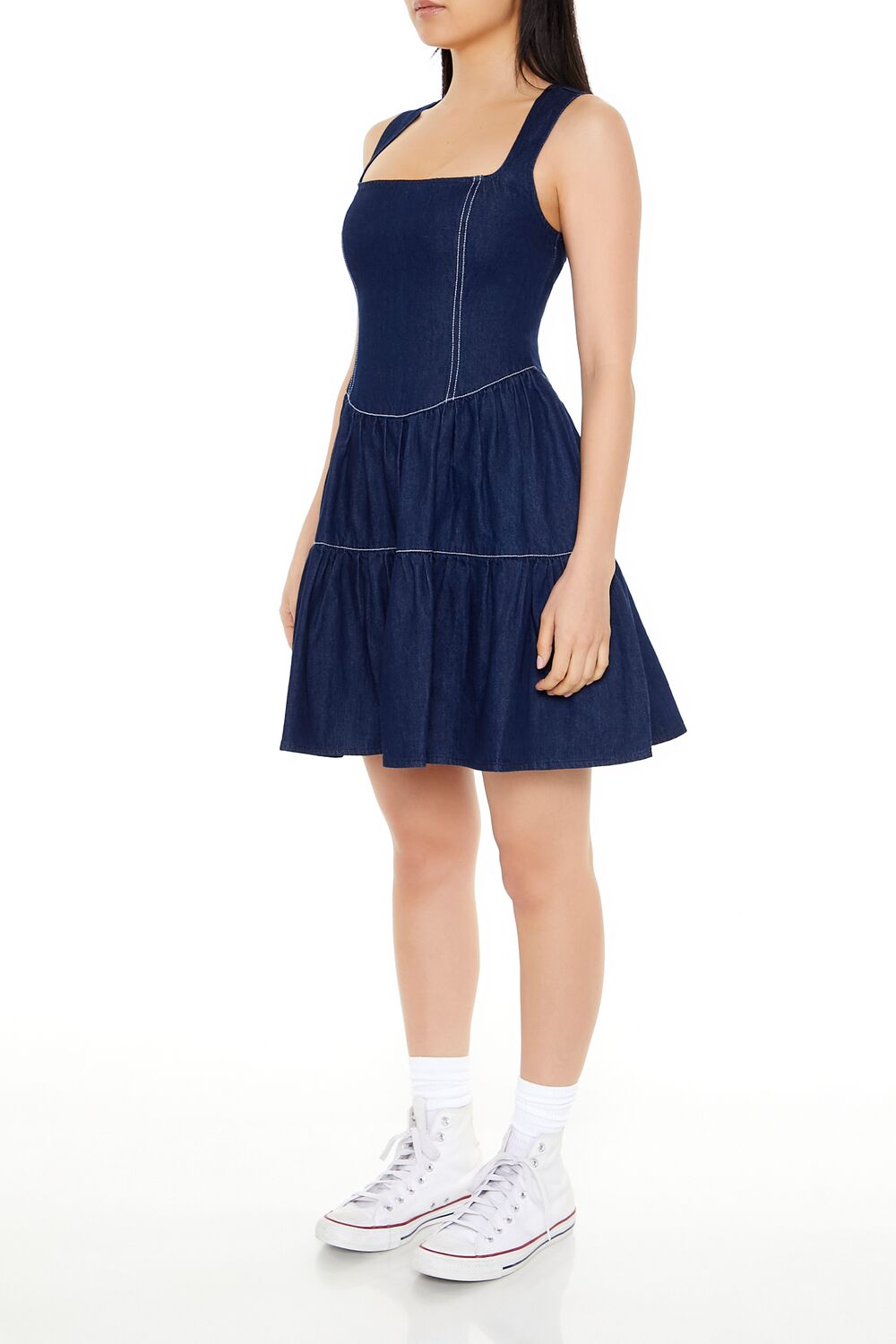  Forever 21 Chambray Fit & Flare Mini Dress - dark-denim - Bonton