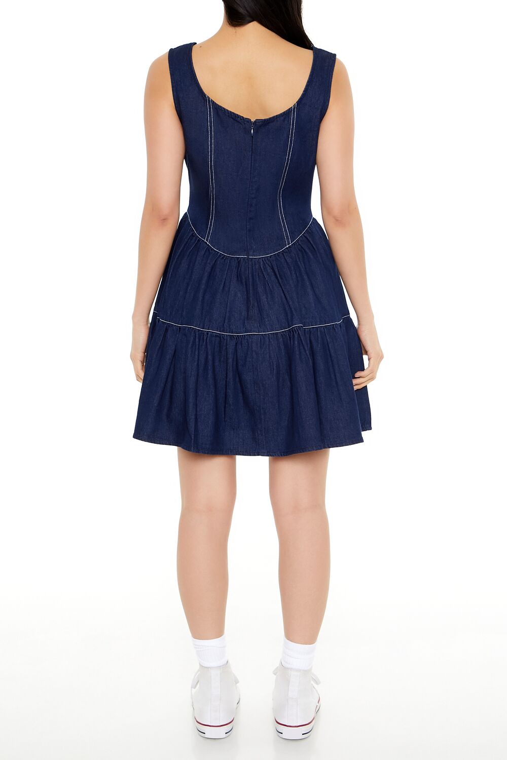  Forever 21 Chambray Fit & Flare Mini Dress - dark-denim - Bonton