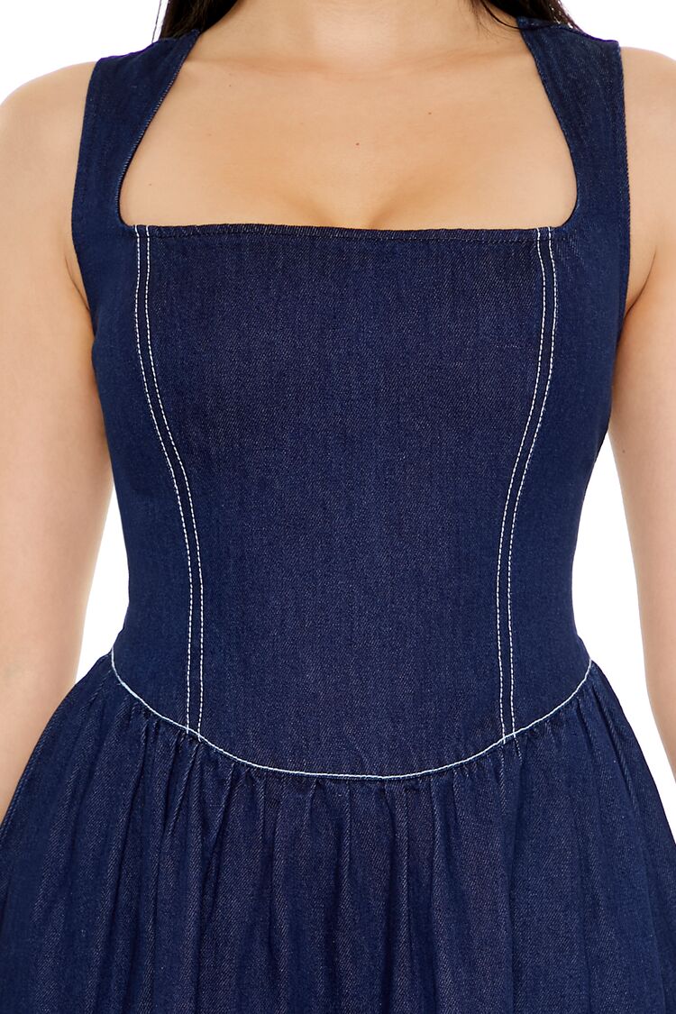  Forever 21 Chambray Fit & Flare Mini Dress - dark-denim - Bonton