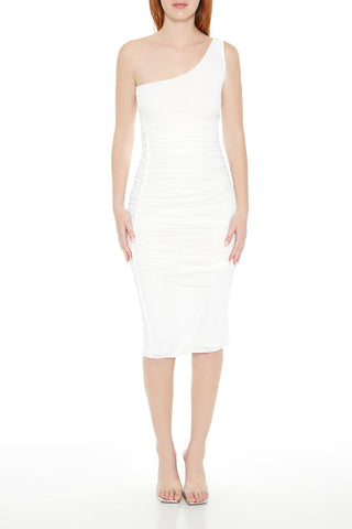 Mesh One-Shoulder Midi Dress