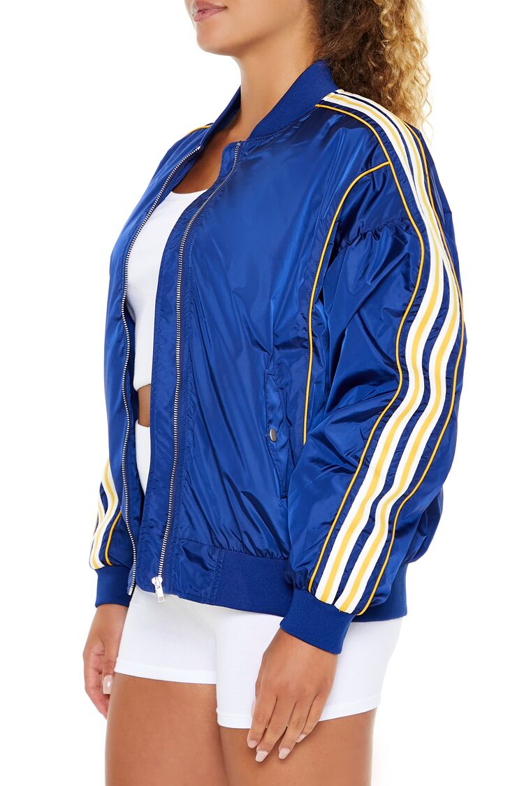  Forever 21 Varsity Zip-Up Bomber Jacket - dark-blue-swatch - Bonton