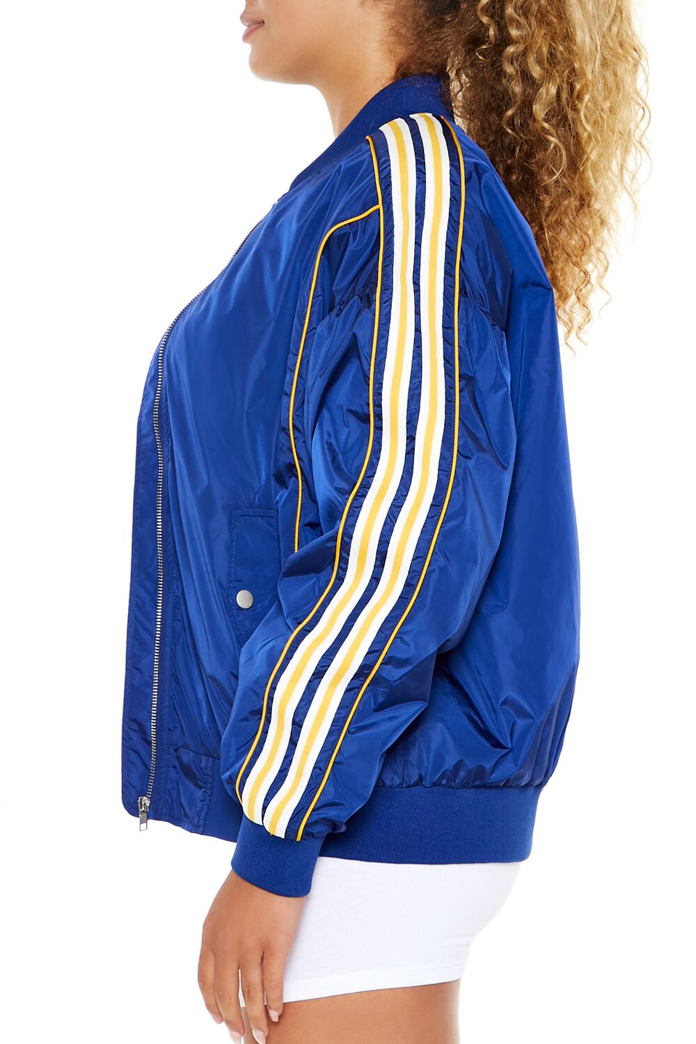  Forever 21 Varsity Zip-Up Bomber Jacket - dark-blue-swatch - Bonton