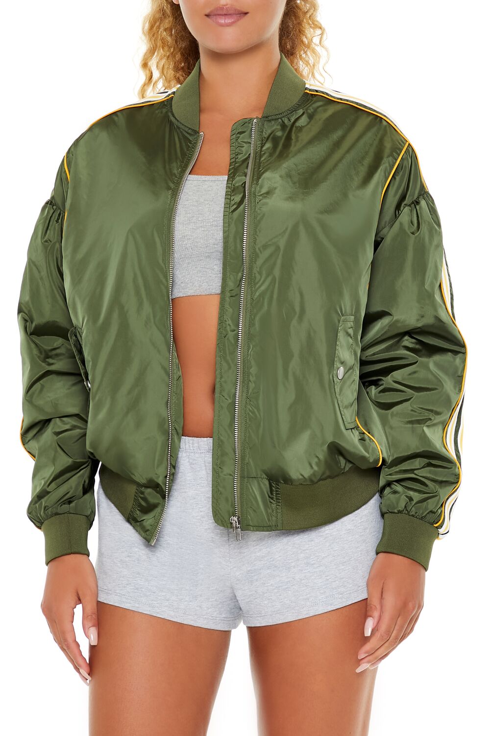  Forever 21 Varsity Zip-Up Bomber Jacket - dark-blue-swatch - Bonton