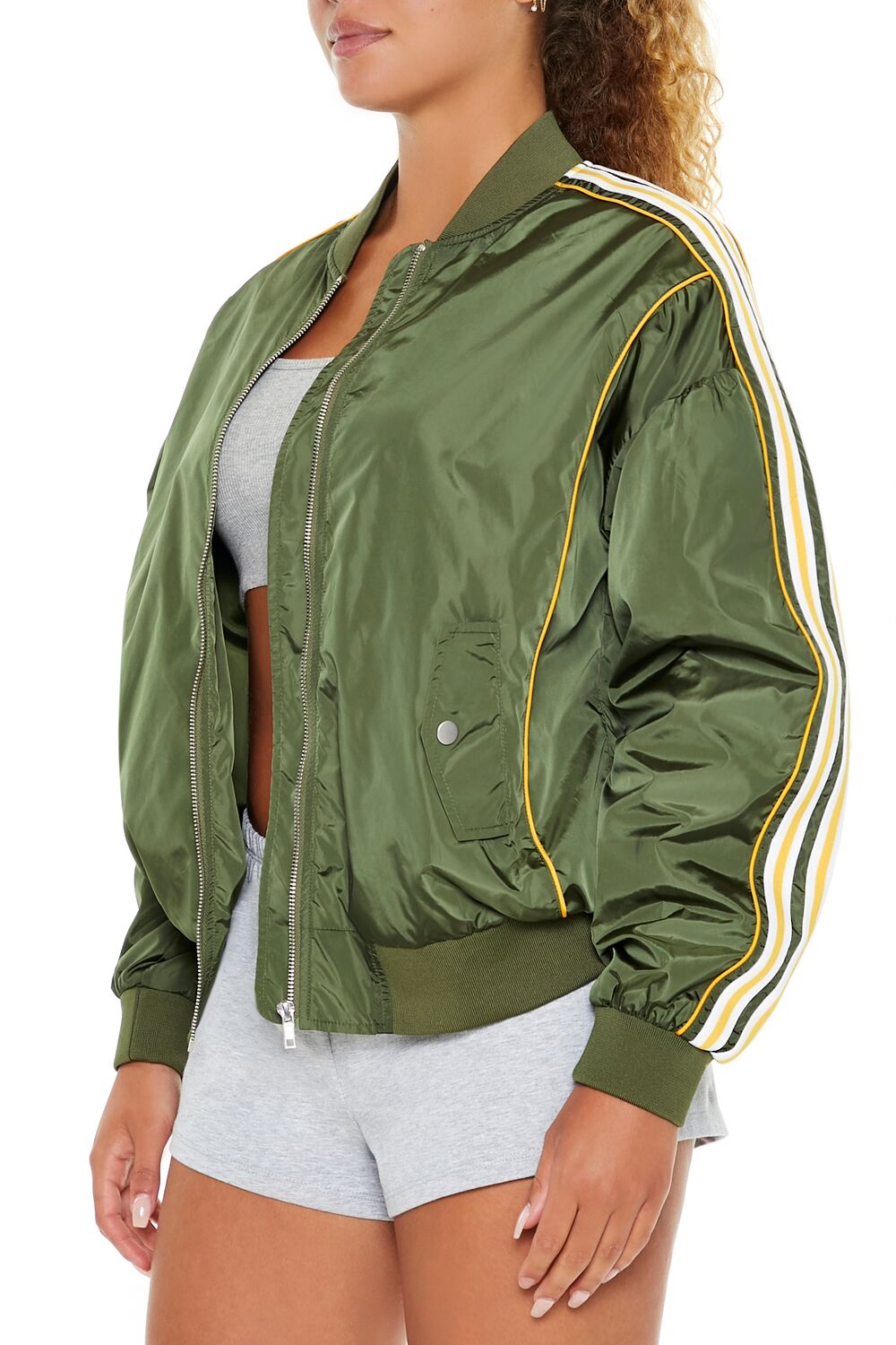  Forever 21 Varsity Zip-Up Bomber Jacket - dark-blue-swatch - Bonton
