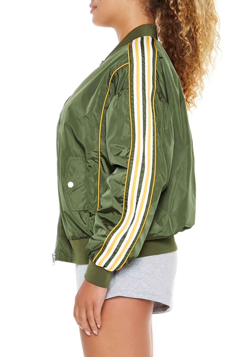  Forever 21 Varsity Zip-Up Bomber Jacket - dark-blue-swatch - Bonton