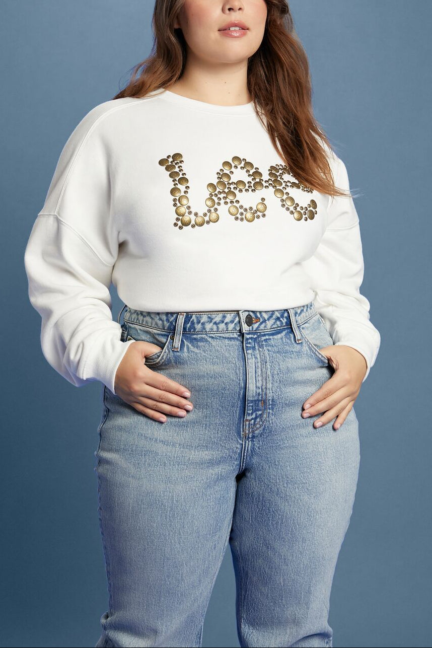  Forever 21 Plus Size Lee Embellished French Terry Pullover - white multi - Bonton