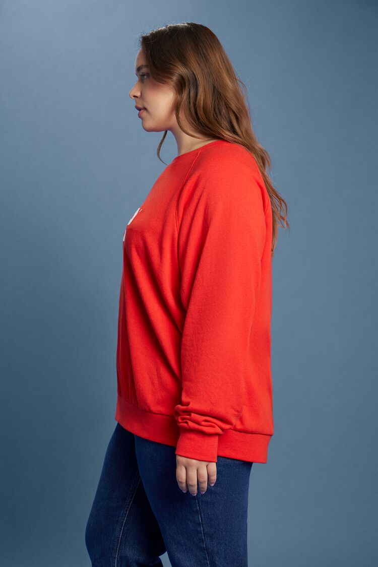  Forever 21 Plus Size Fleece Lee Graphic Pullover - fiery red white - Bonton