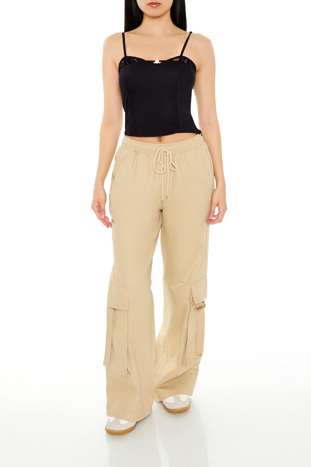  Forever 21 Lace-Trim Rosette Cropped Cami - black - Bonton