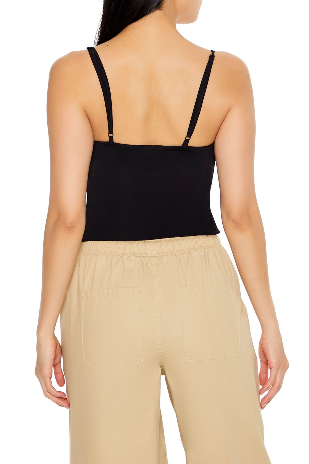  Forever 21 Lace-Trim Rosette Cropped Cami - black - Bonton